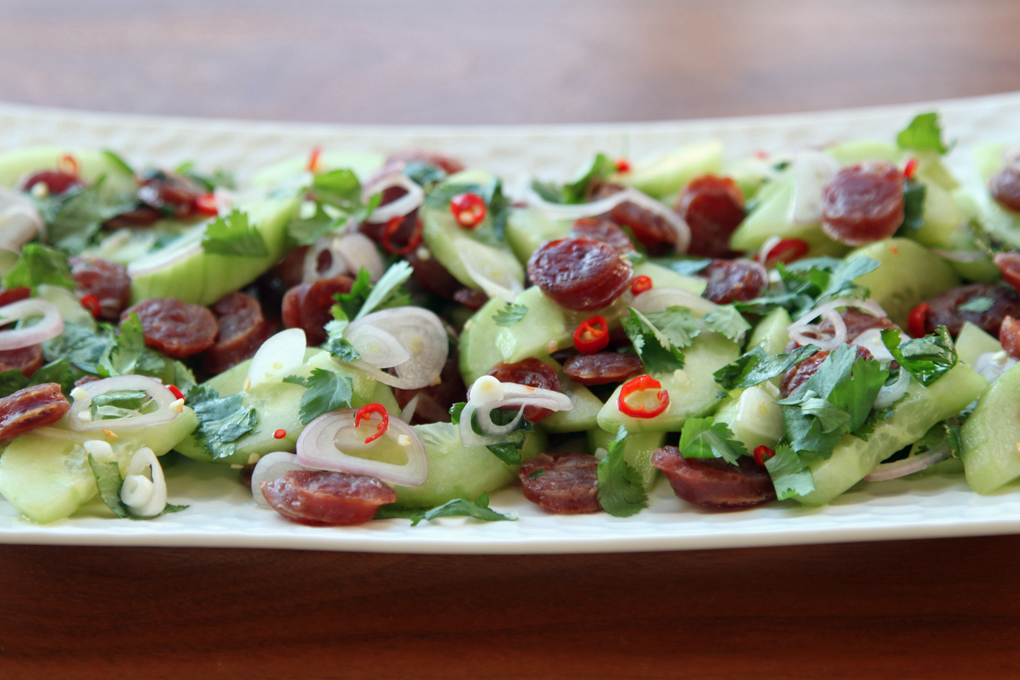 Spicy Thai Cucumber and Sausage Salad | amodestfeast.com | A Modest Feast