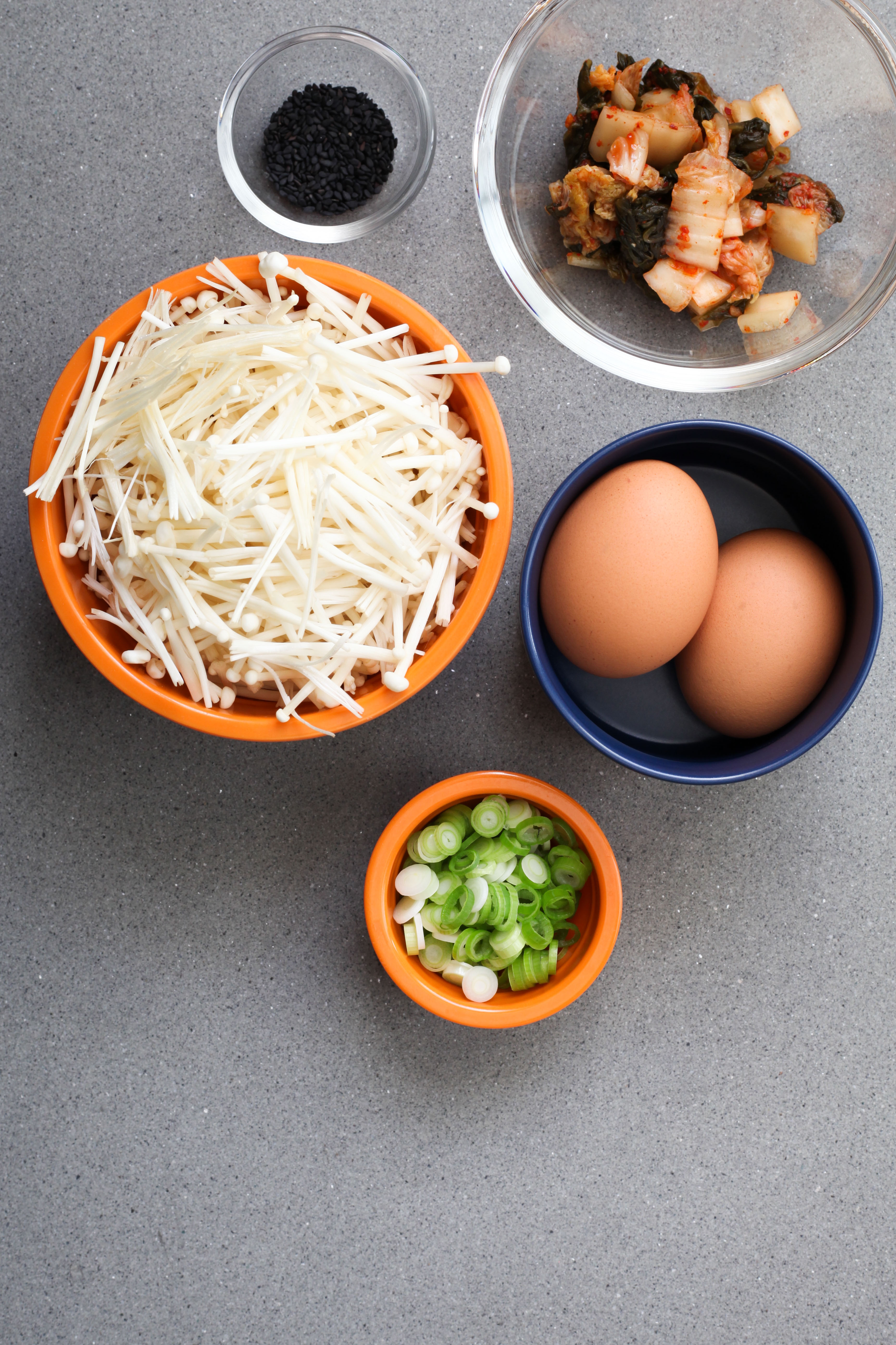 Enoki Mushrooms and Kimchi Bowl Ingredients