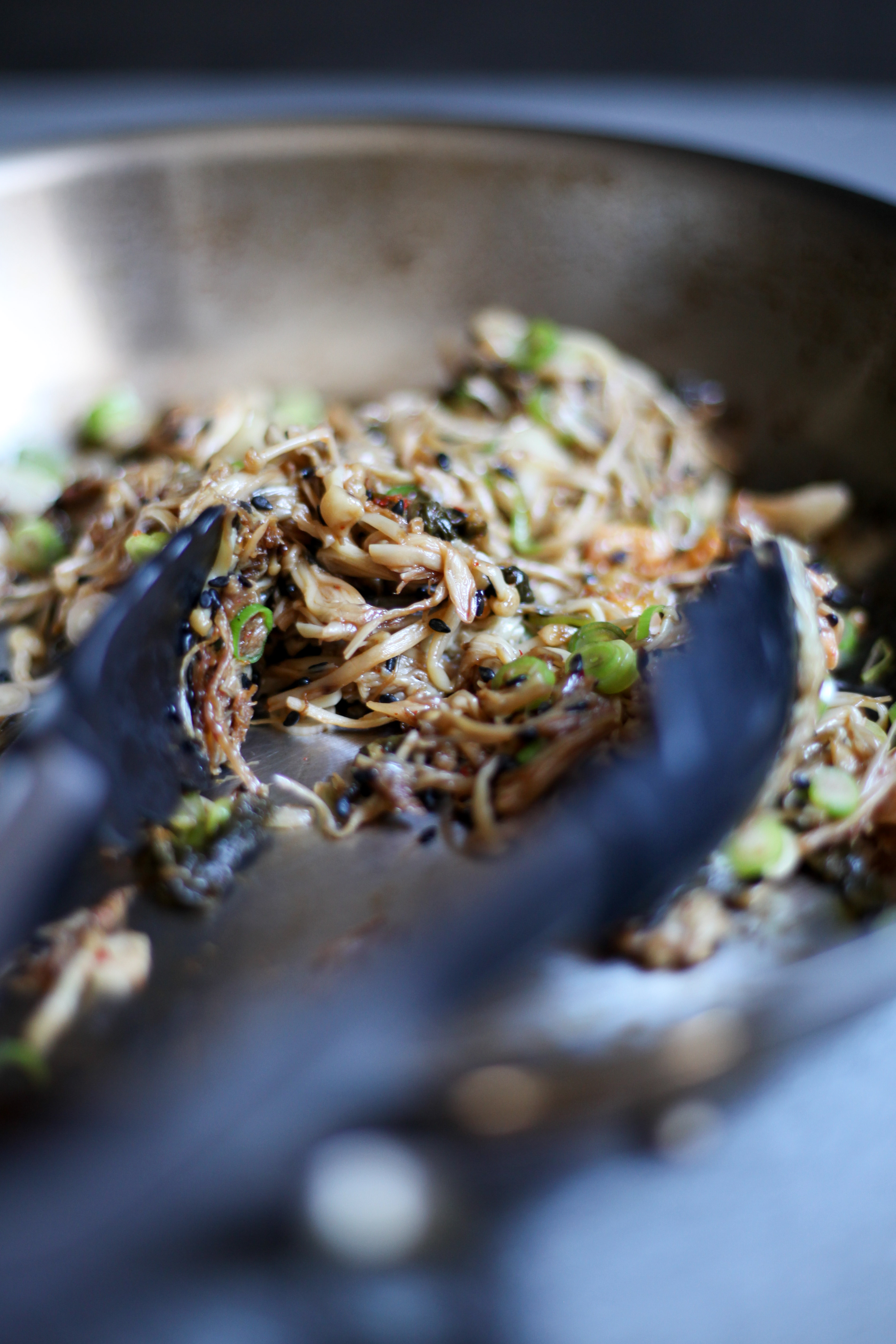 Mushrooms and Kimchi in a Skillet