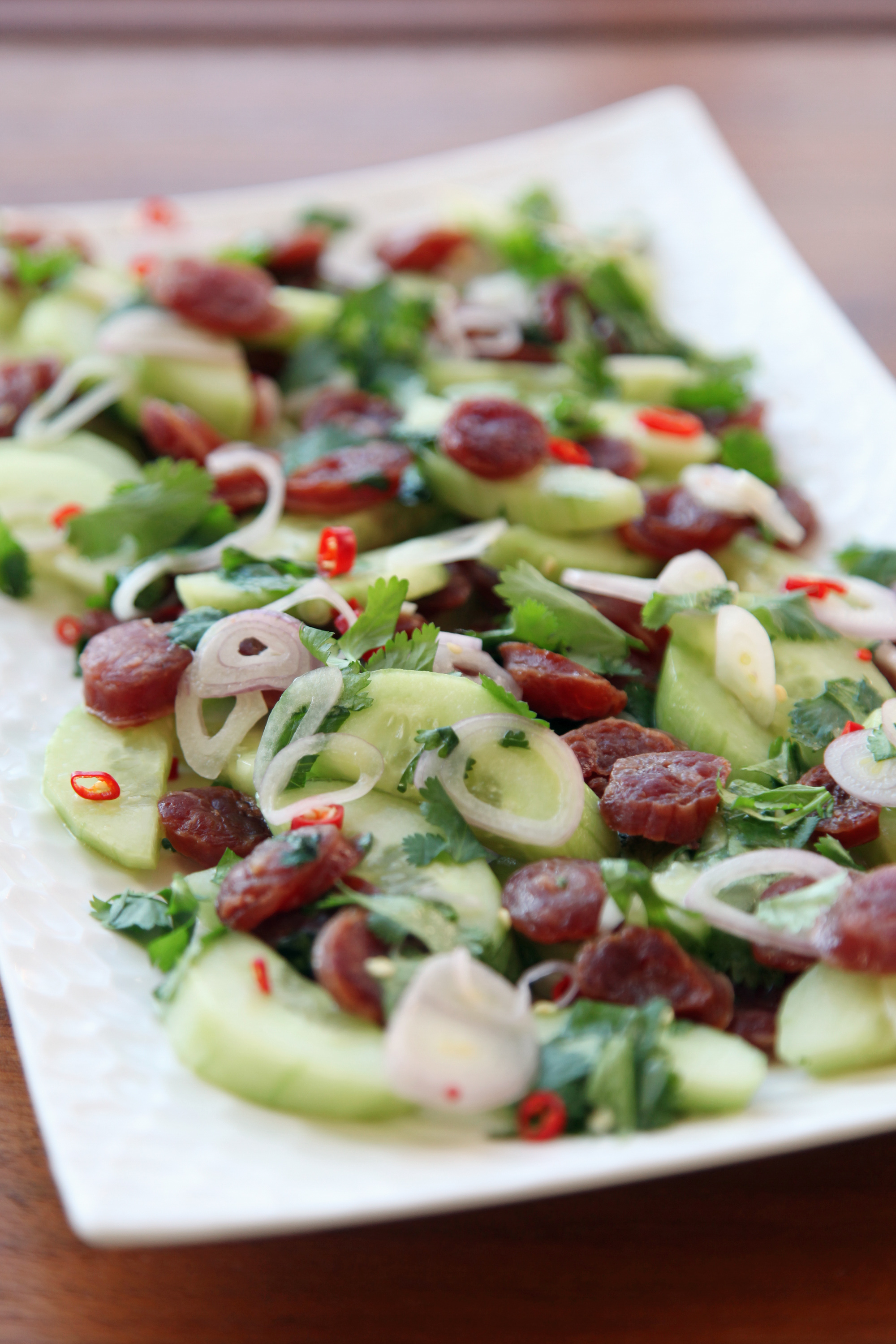 Spicy Thai Cucumber and Sausage Salad | amodestfeast.com | A Modest Feast