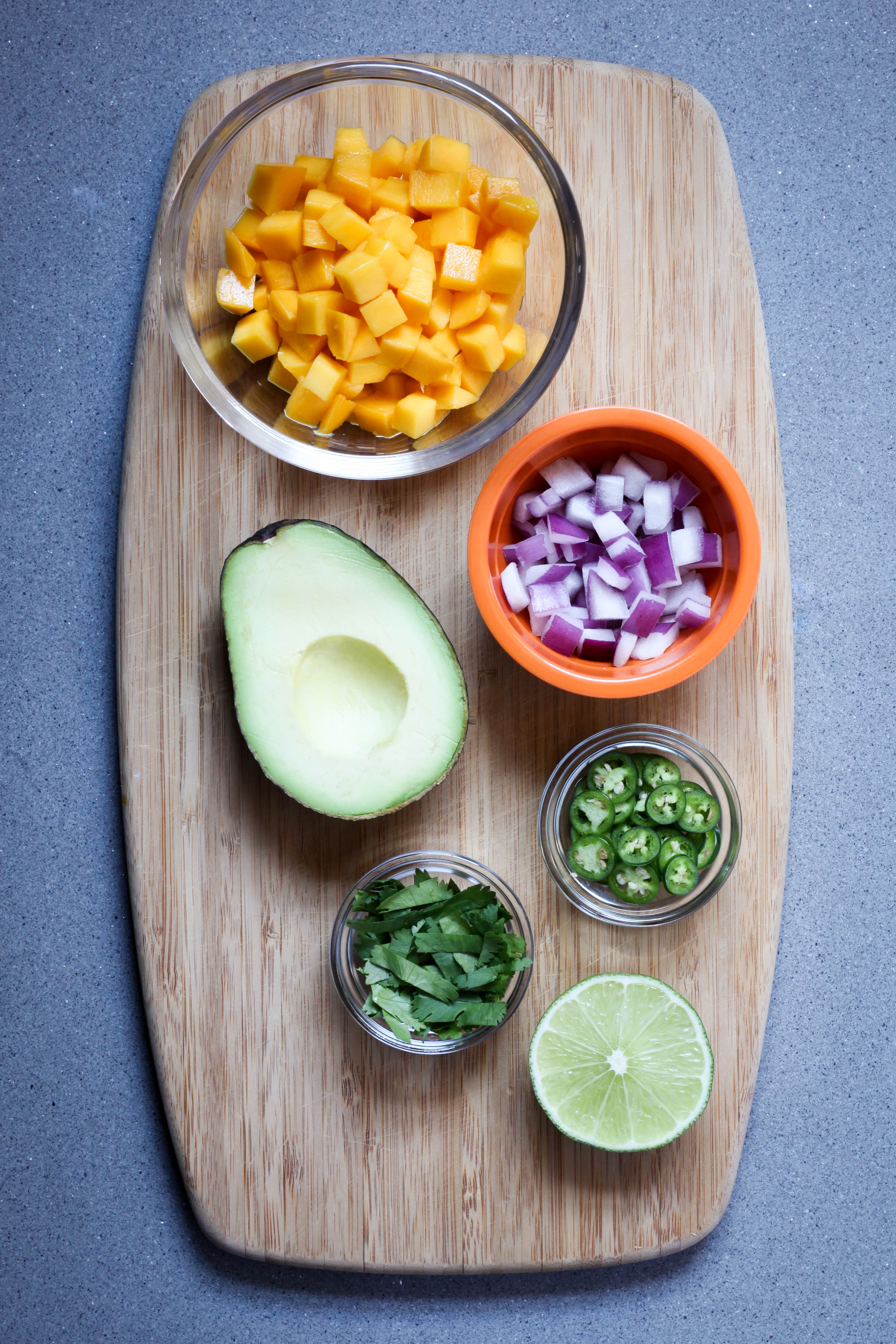 Ingredients for mango-avocado salsa