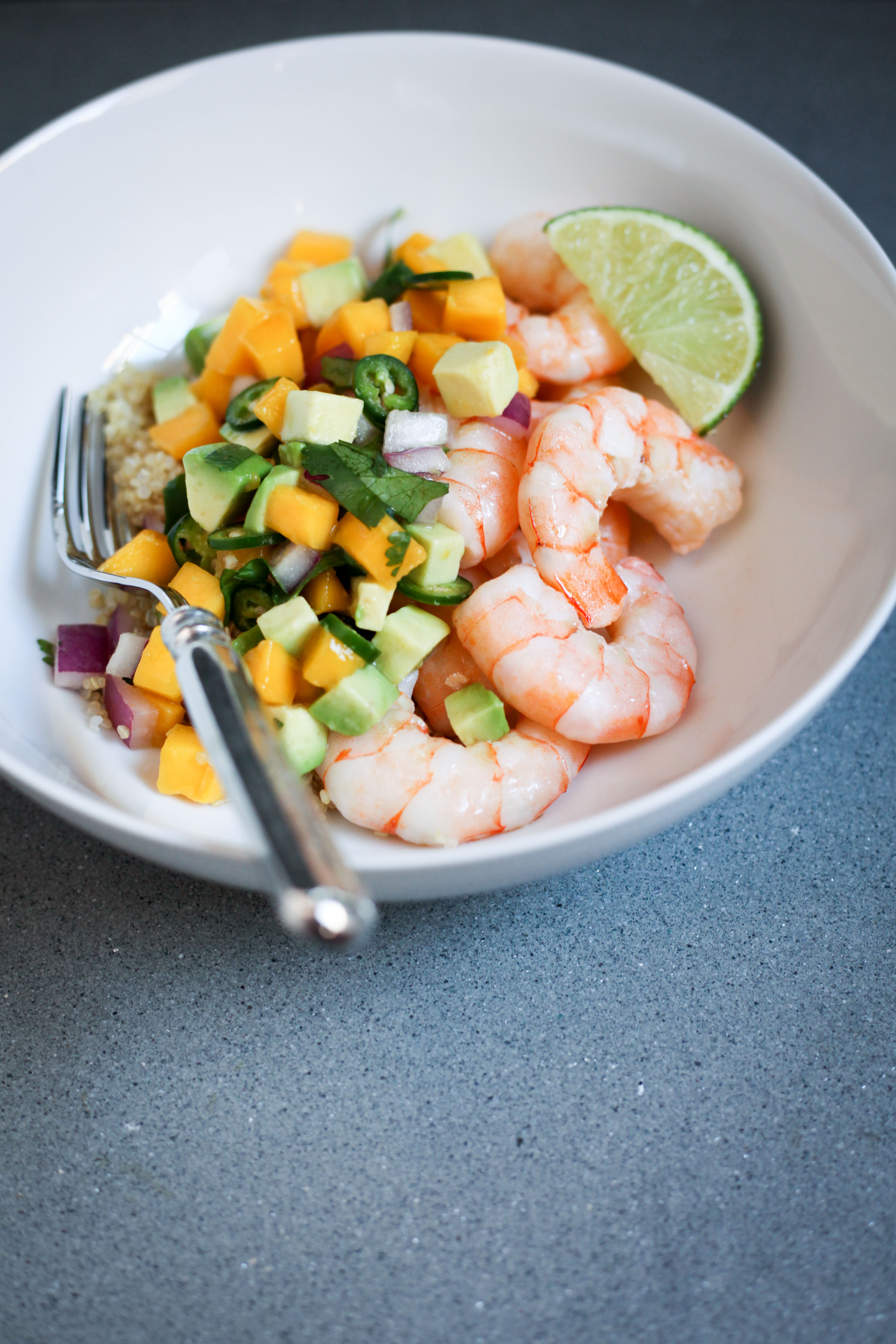 Shrimp and Quinoa With Mango-Avocado Salsa | amodestfeast.com | @amodestfeast