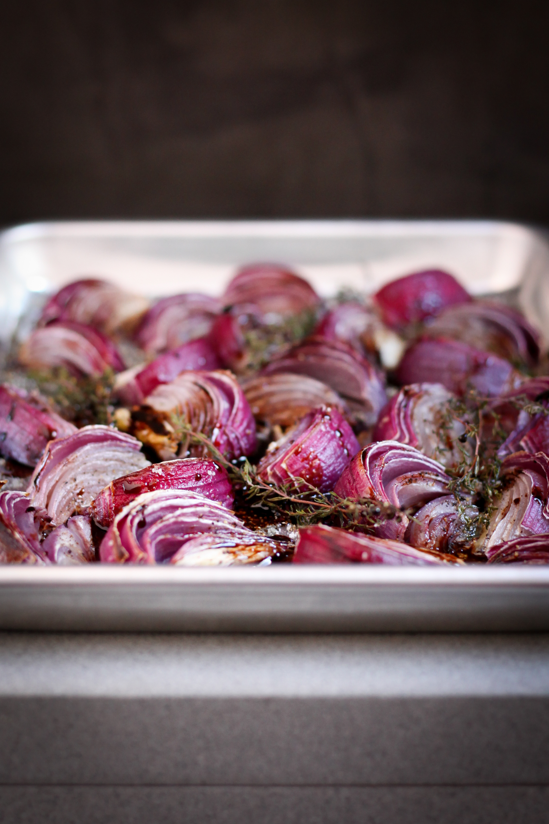 Roasted Red Onions With Thyme and Balsamic | amodestfeast.com | @amodestfeast