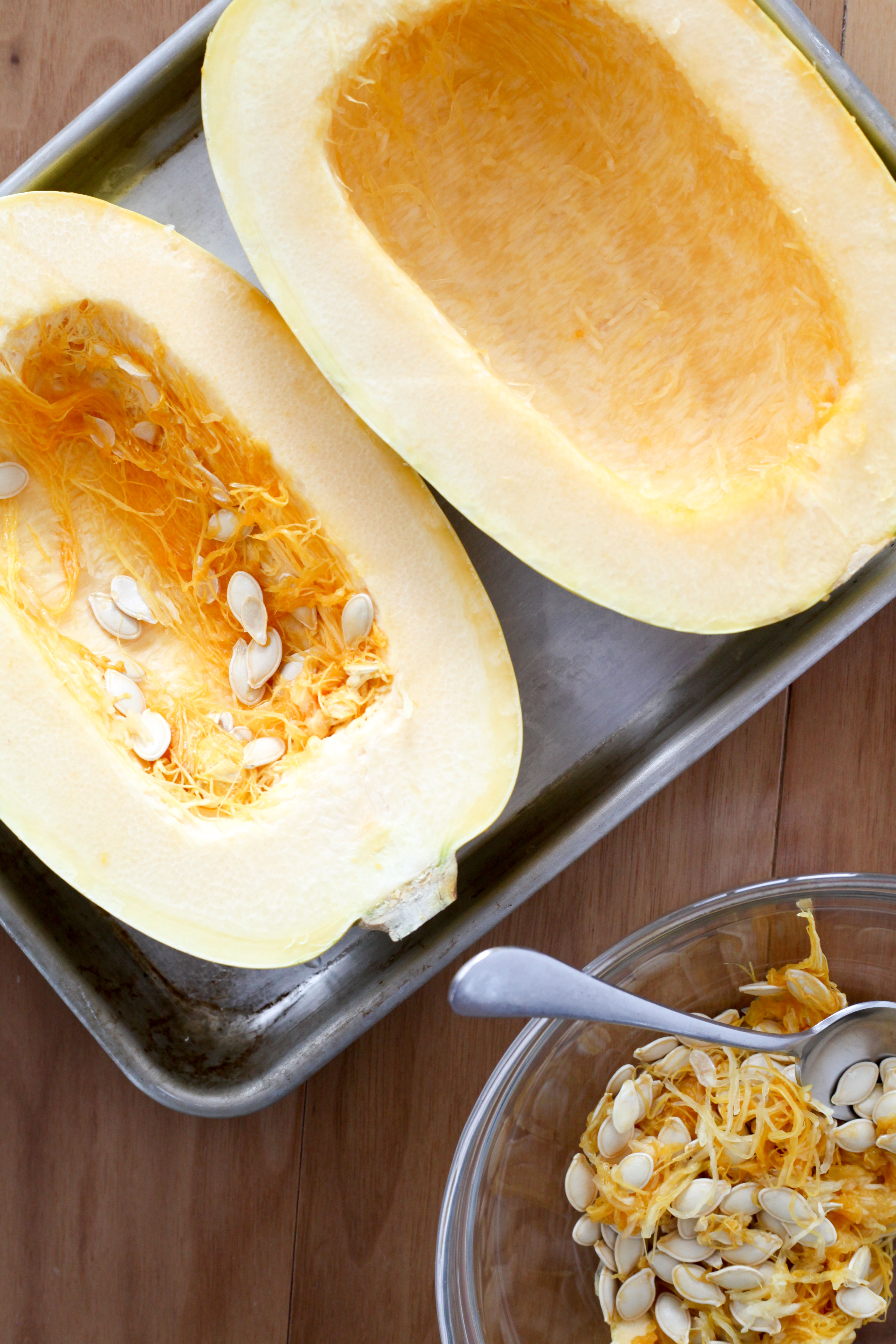 Scooping out the spaghetti squash