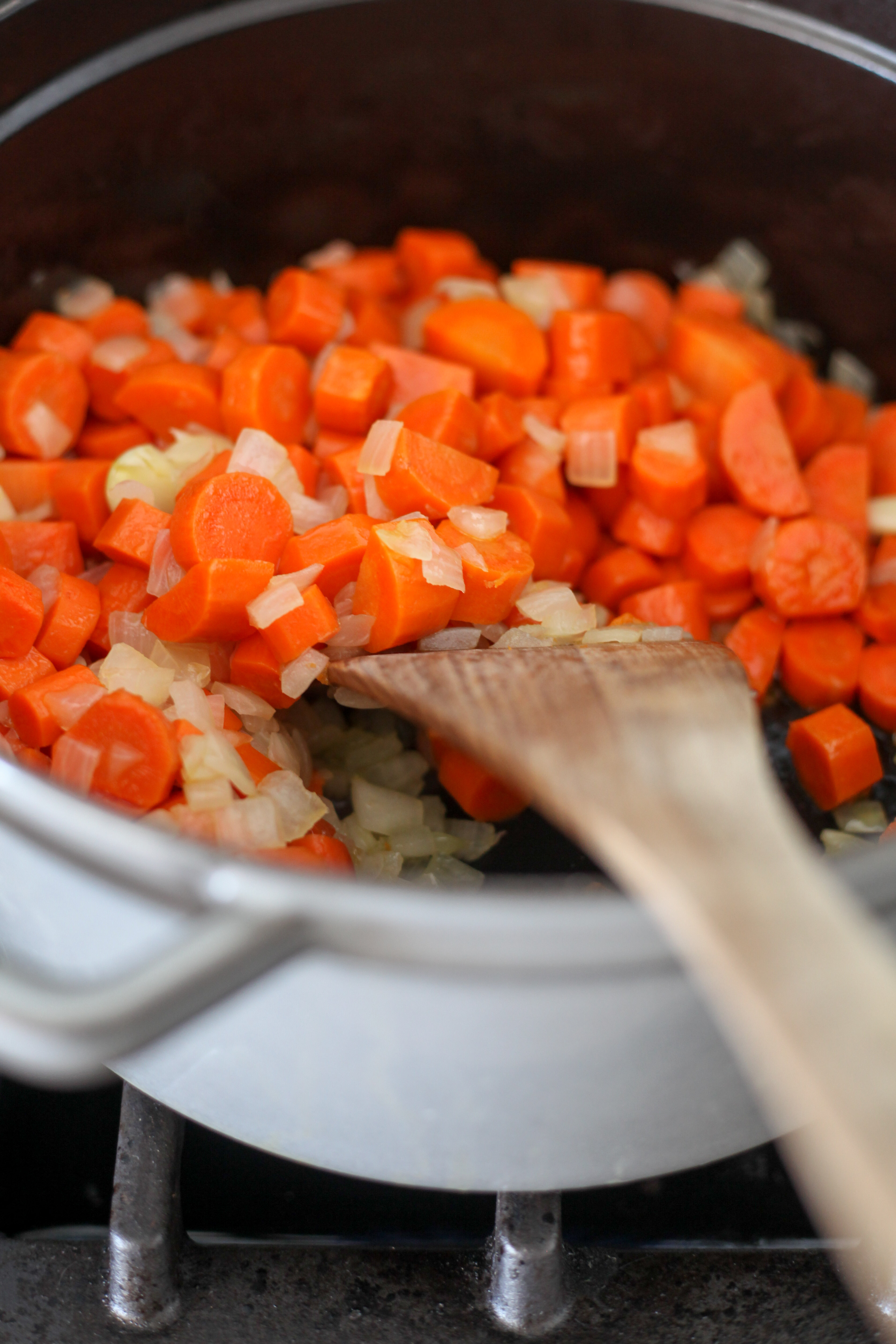 Cooking carrots and onions