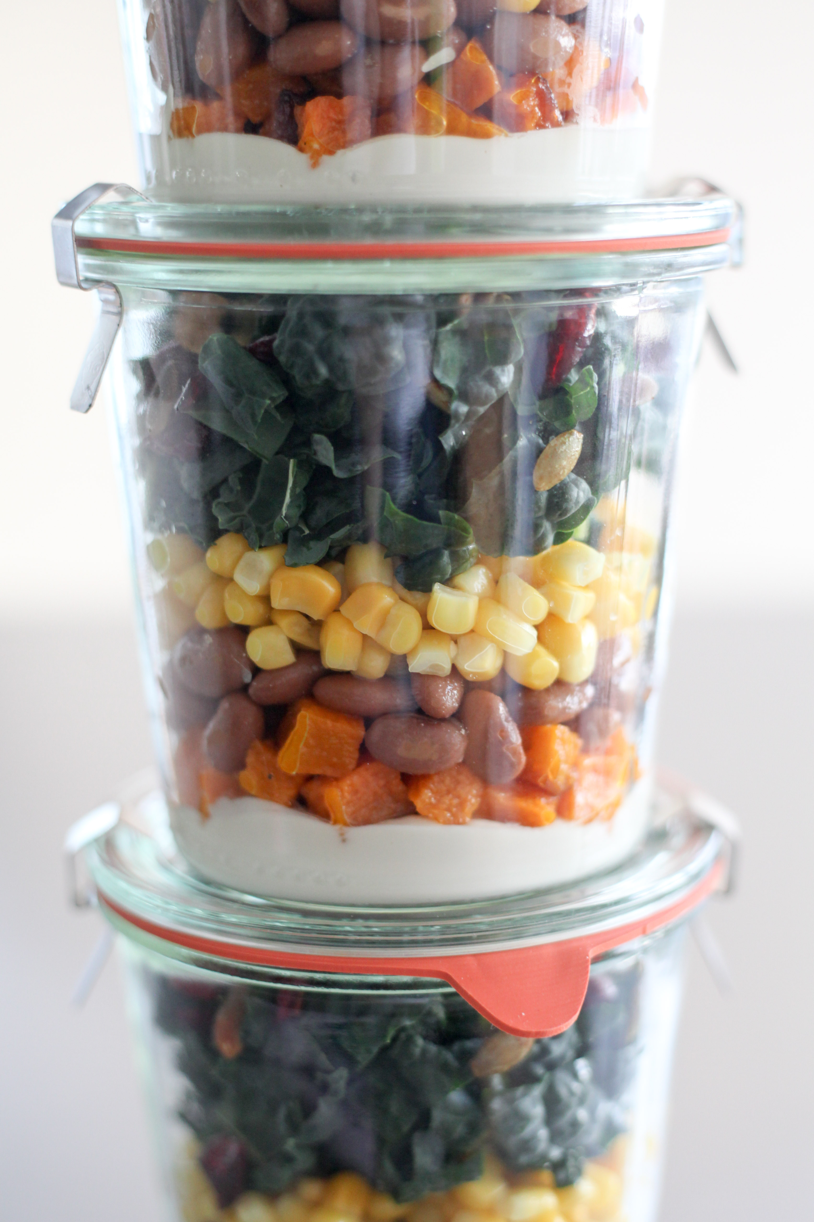 Butternut Squash, Pinto Bean, Corn, and Kale Mason Jar Salad (vegan + gluten-free) | amodestfeast.com | @amodestfeast