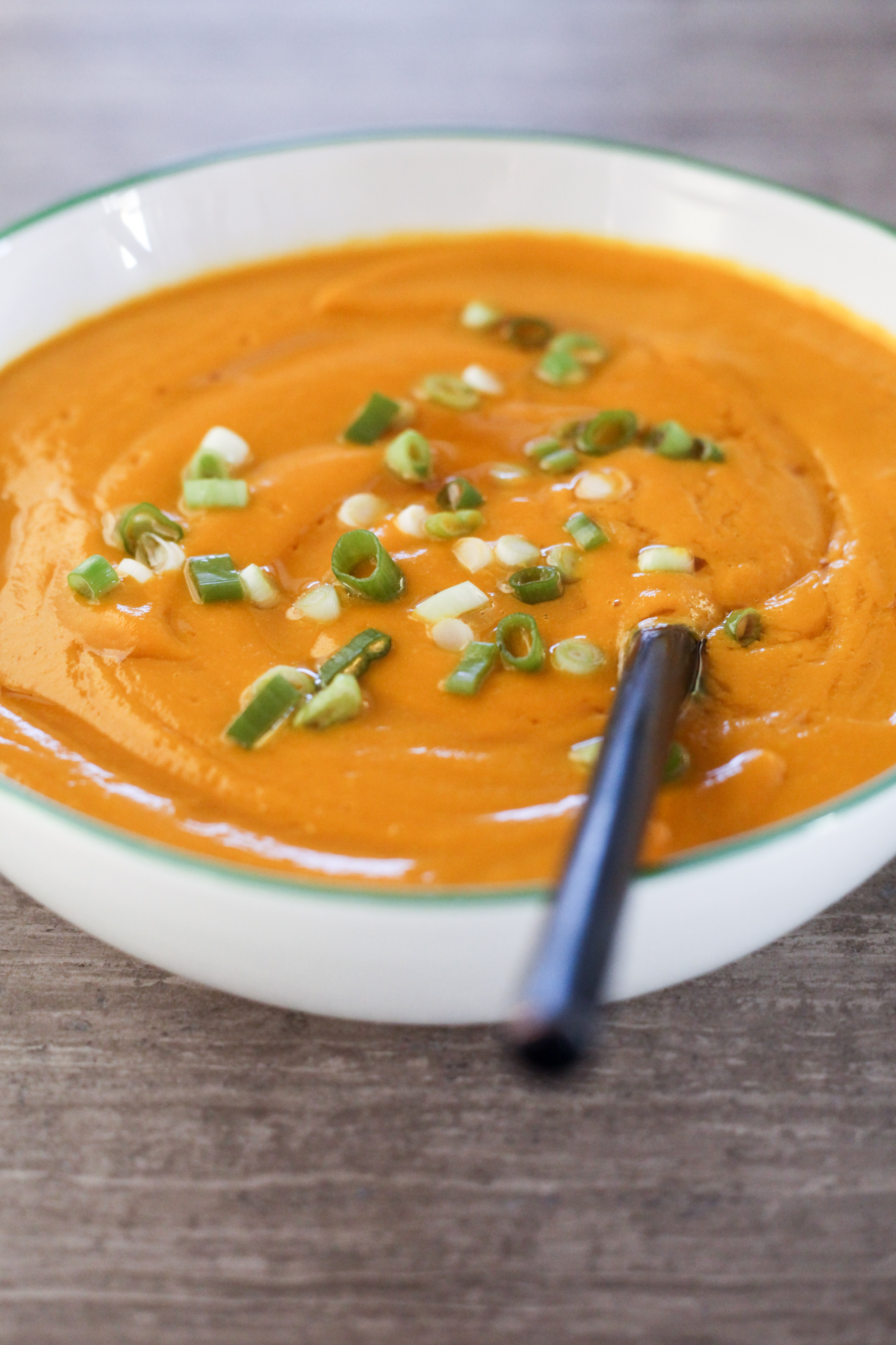 Miso Carrot Soup With Quick-Pickled Scallions | amodestfeast.com | @amodestfeast