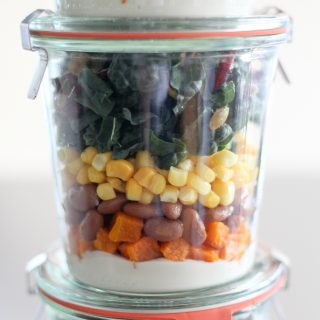 Butternut Squash, Pinto Bean, Corn, and Kale Mason Jar Salad (vegan + gluten-free) | amodestfeast.com | @amodestfeast