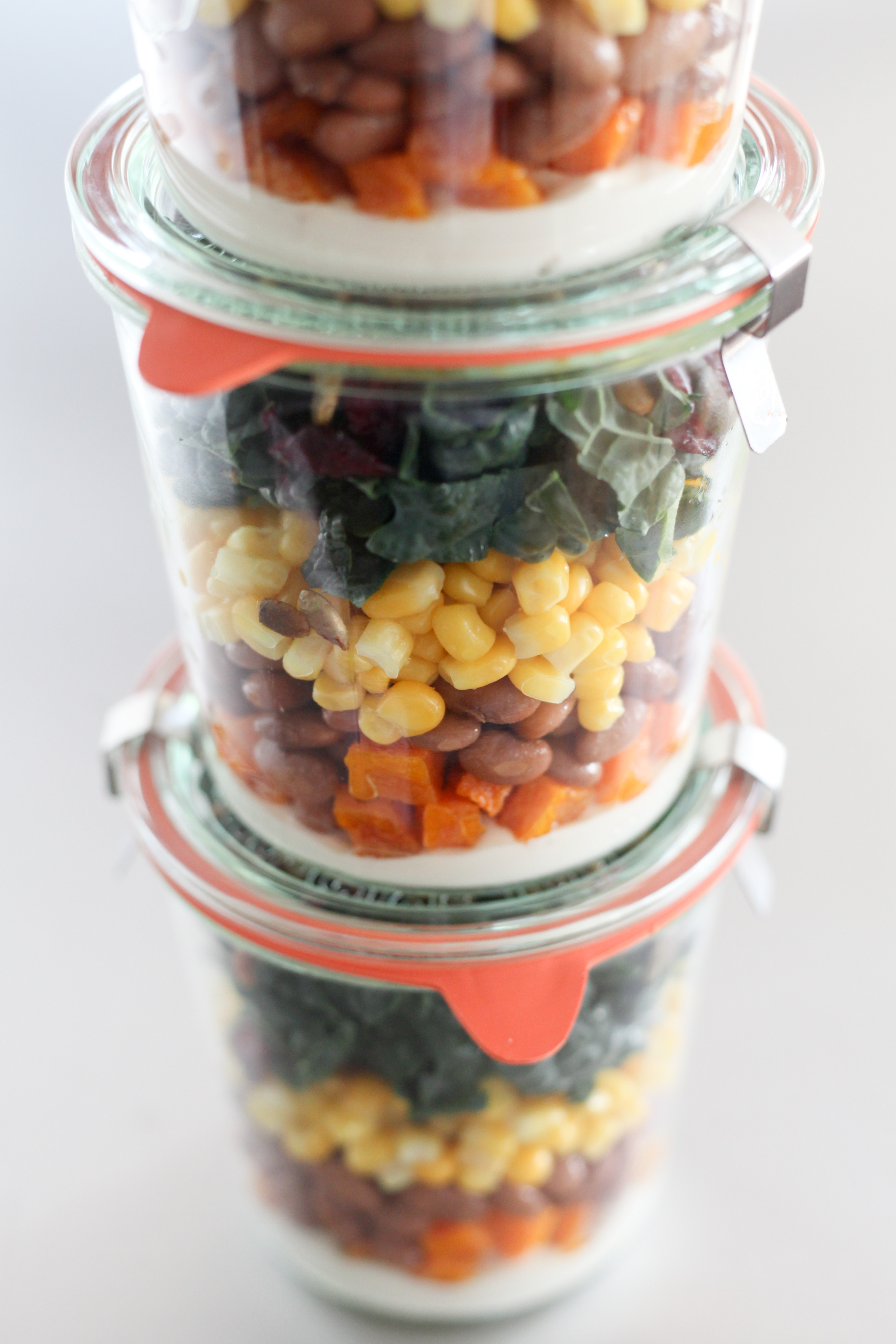 Butternut Squash, Pinto Bean, Corn, and Kale Mason Jar Salad (vegan + gluten-free) | amodestfeast.com | @amodestfeast