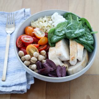 Greek Chicken, Chickpea, and Orzo Bowl | amodestfeast.com | @amodestfeast