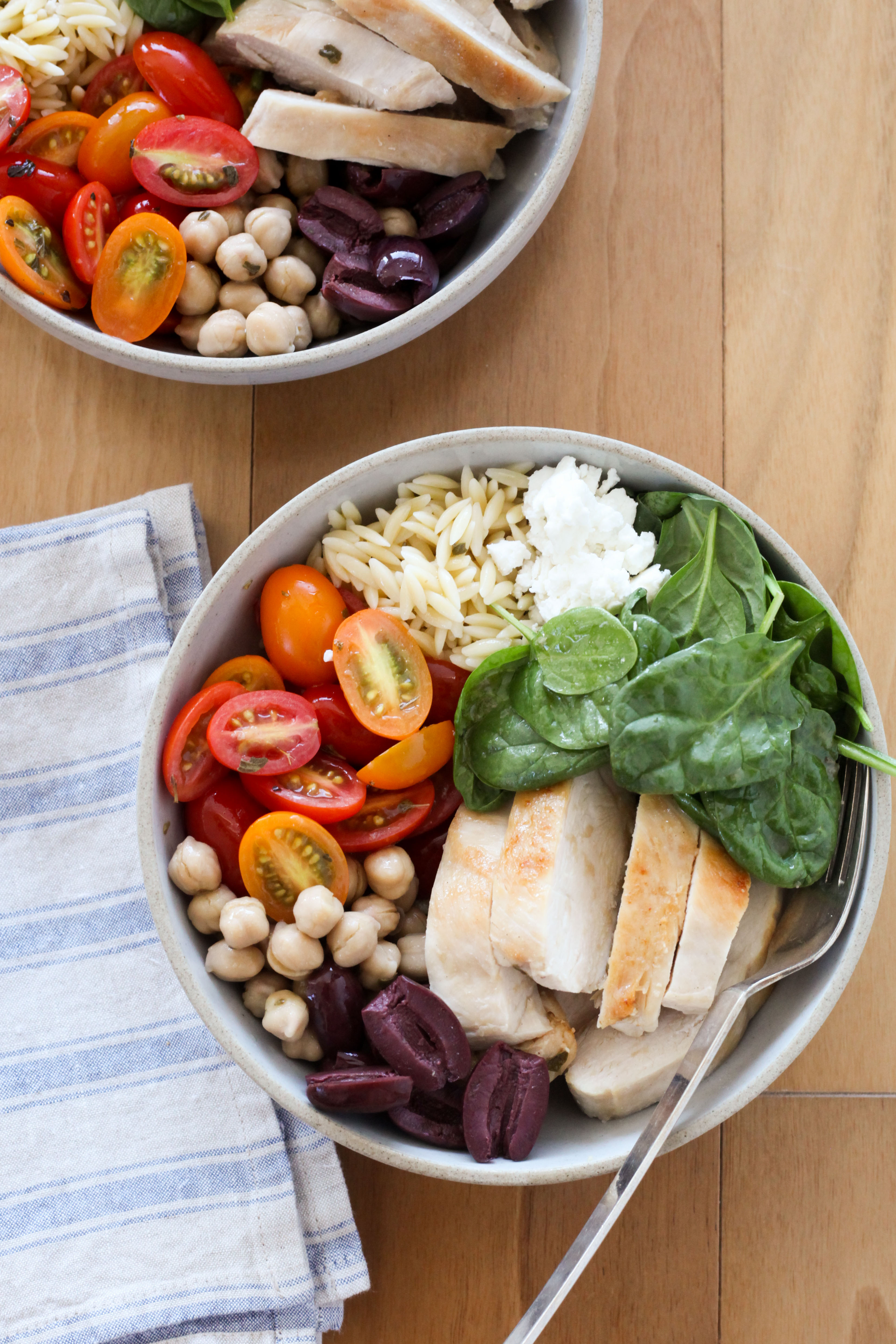 Greek Chicken, Chickpea, and Orzo Bowl | amodestfeast.com | @amodestfeast