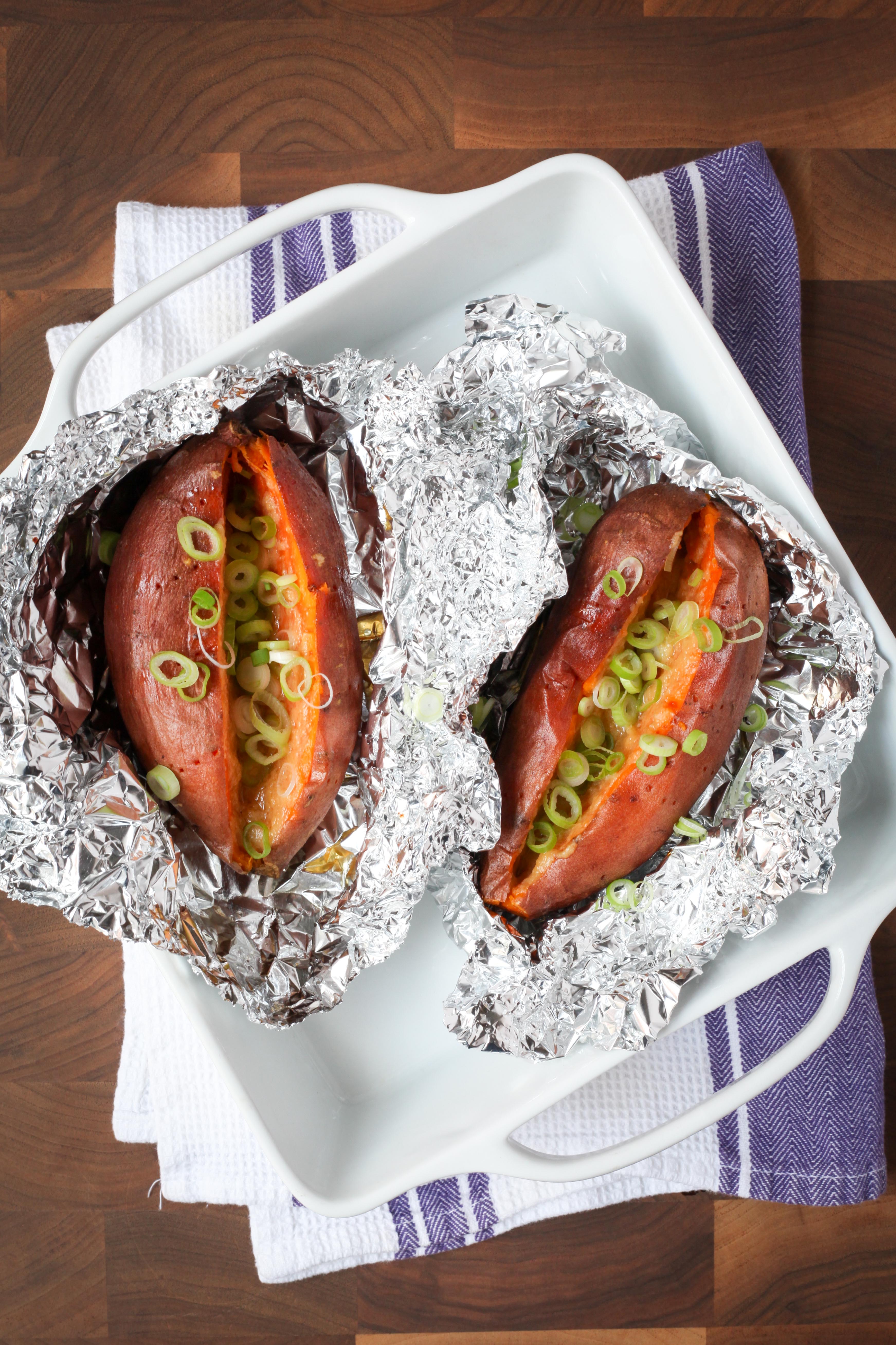 Baked Sweet Potatoes With Miso Butter and Scallions | amodestfeast.com | @amodestfeast