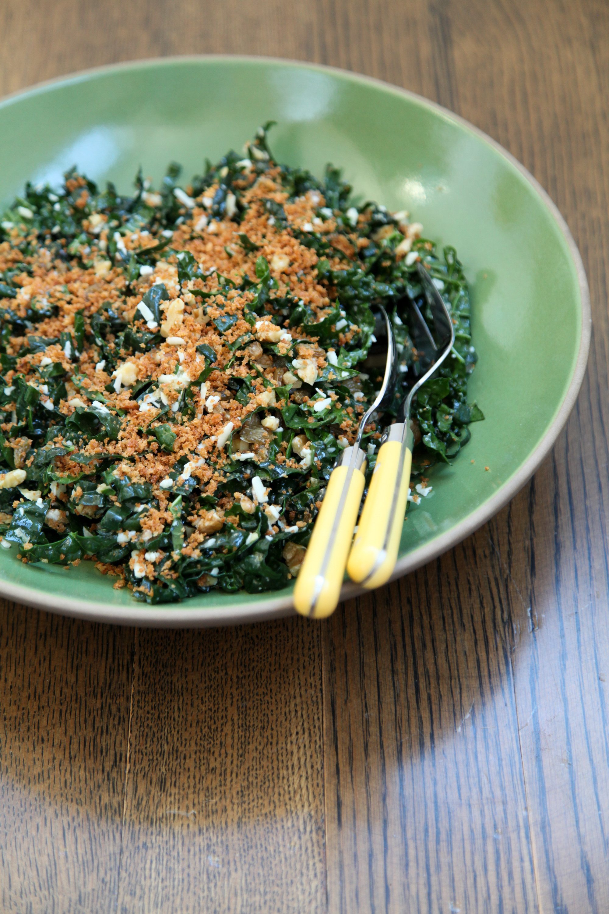 Kale Salad With Walnuts, Golden Raisins, and Pecorino | amodestfeast.com | @amodestfeast