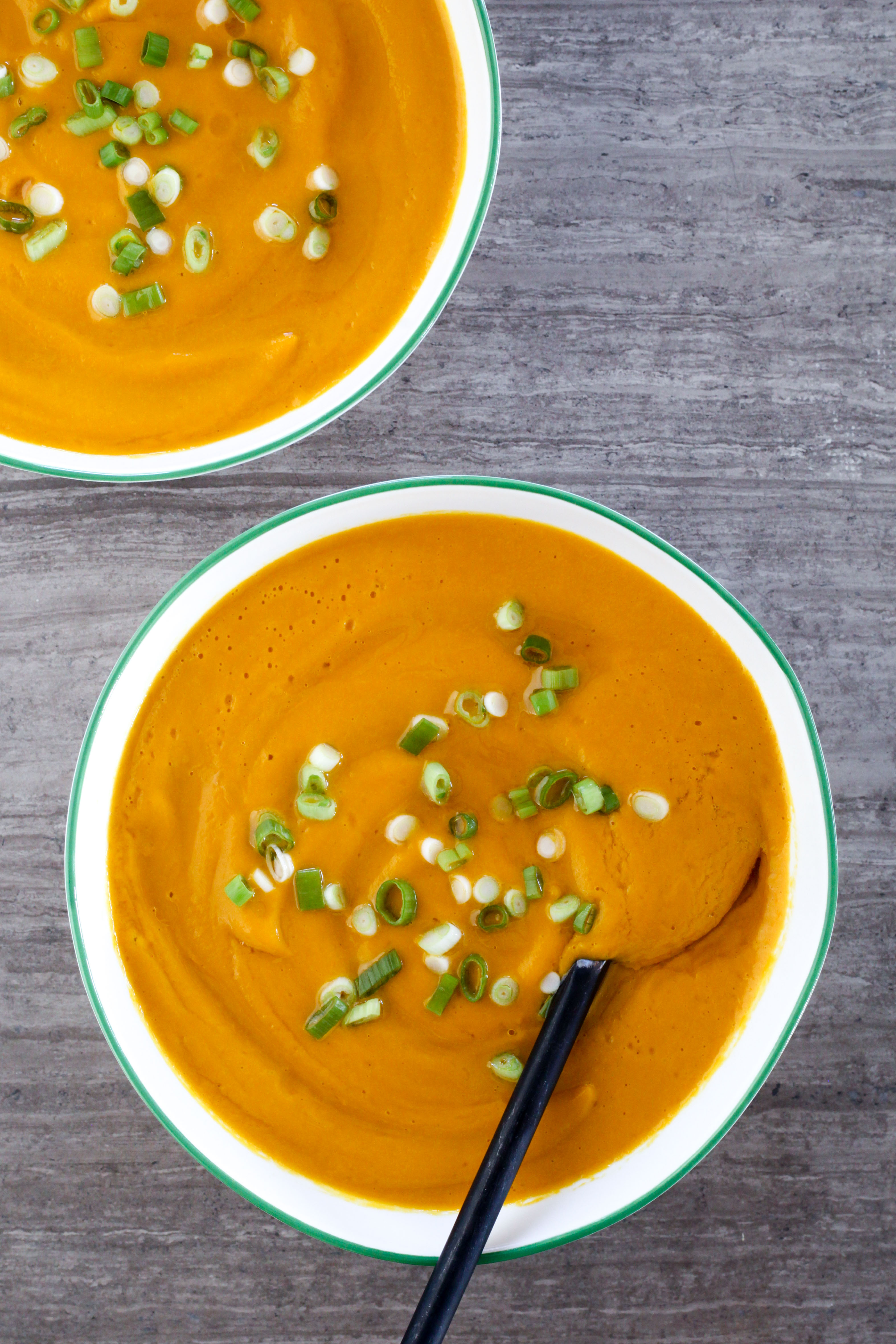 Miso Carrot Soup With Quick-Pickled Scallions | amodestfeast.com | @amodestfeast