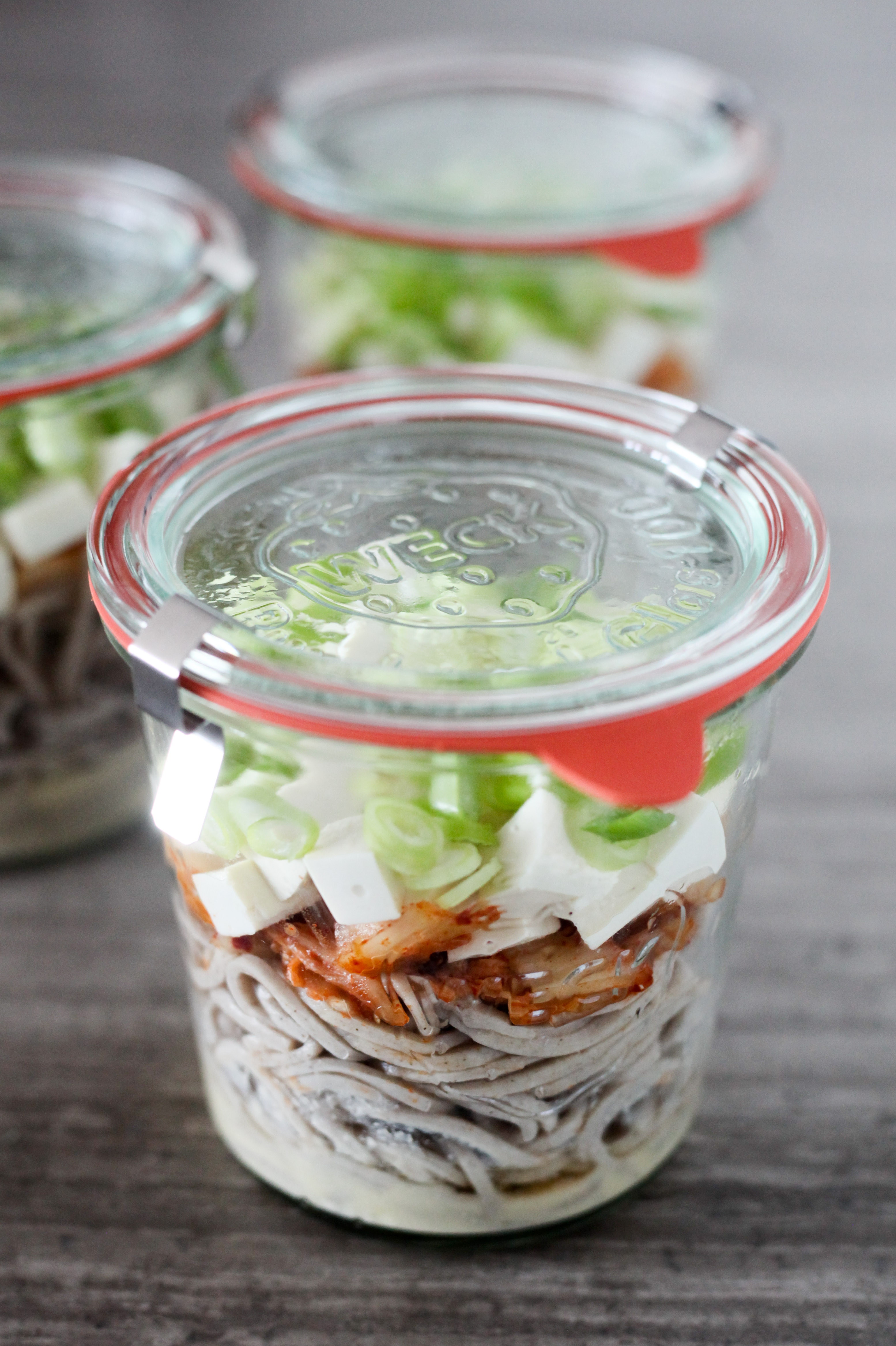 Miso-Kimchi Soba Noodle Soup Mason Jars | amodestfeast.com | @amodestfeast