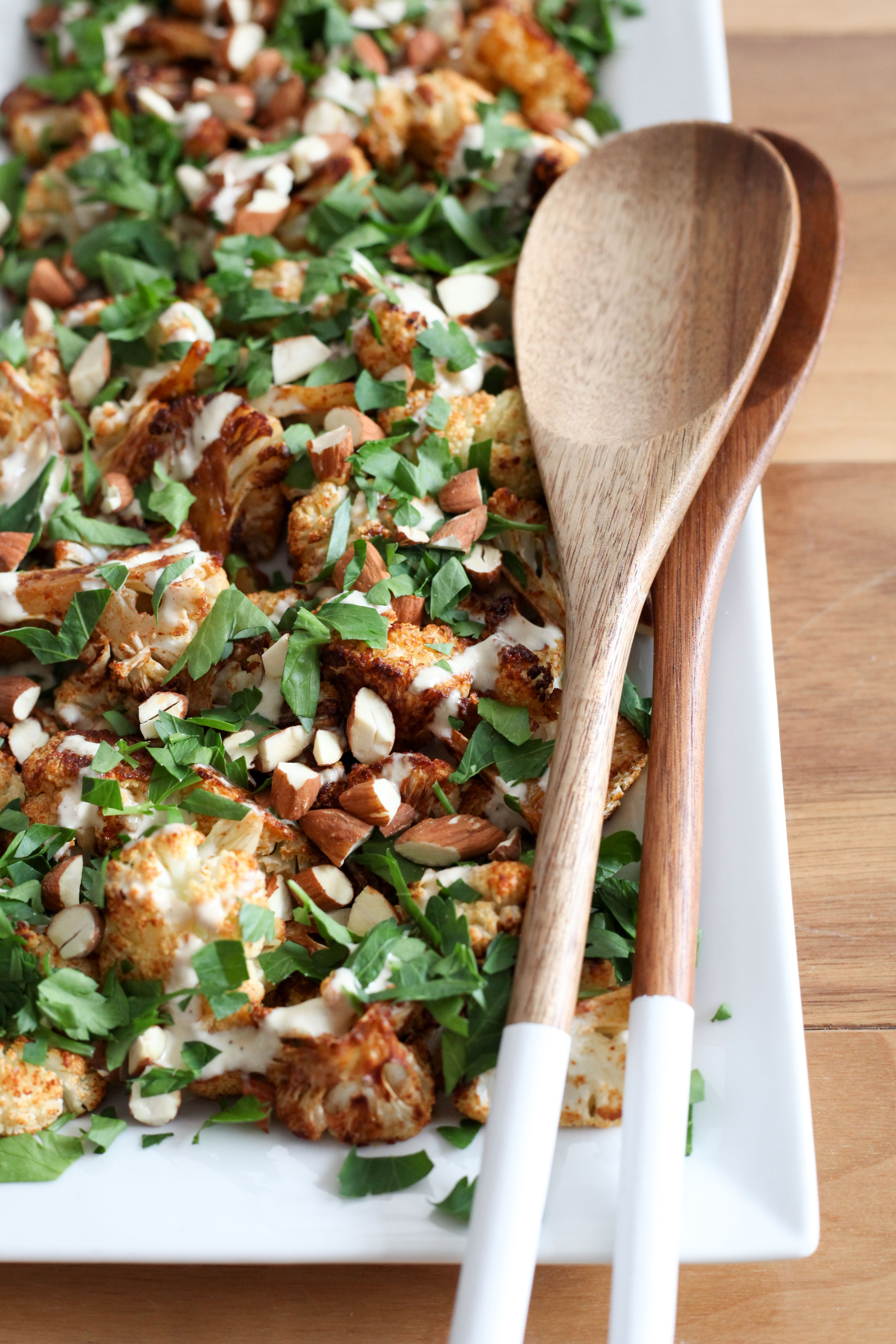 Spiced Cauliflower With Honey-Tahini Sauce and Almonds | amodestfeast.com | @amodestfeast