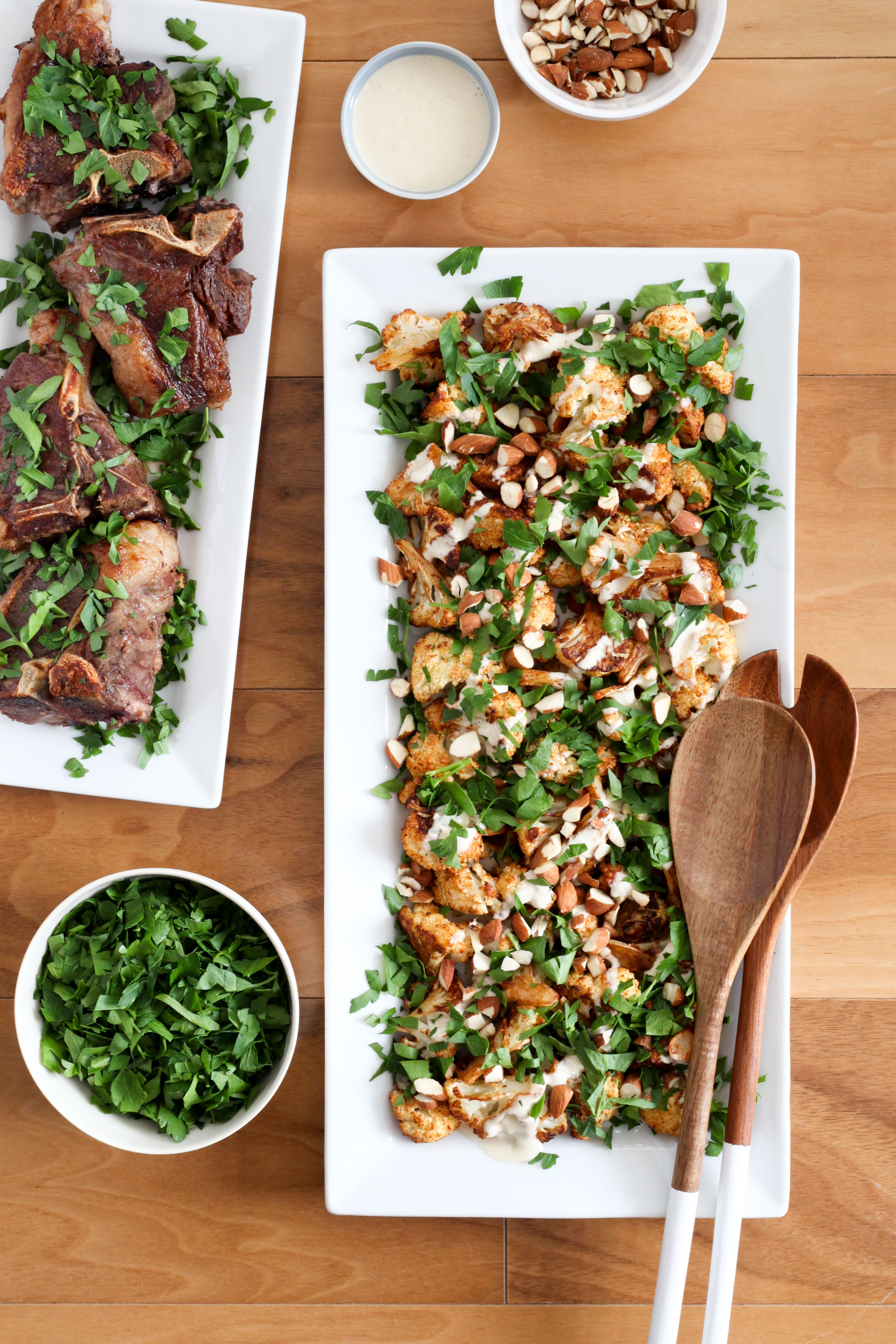 Spiced Cauliflower With Honey-Tahini Sauce and Almonds | amodestfeast.com | @amodestfeast