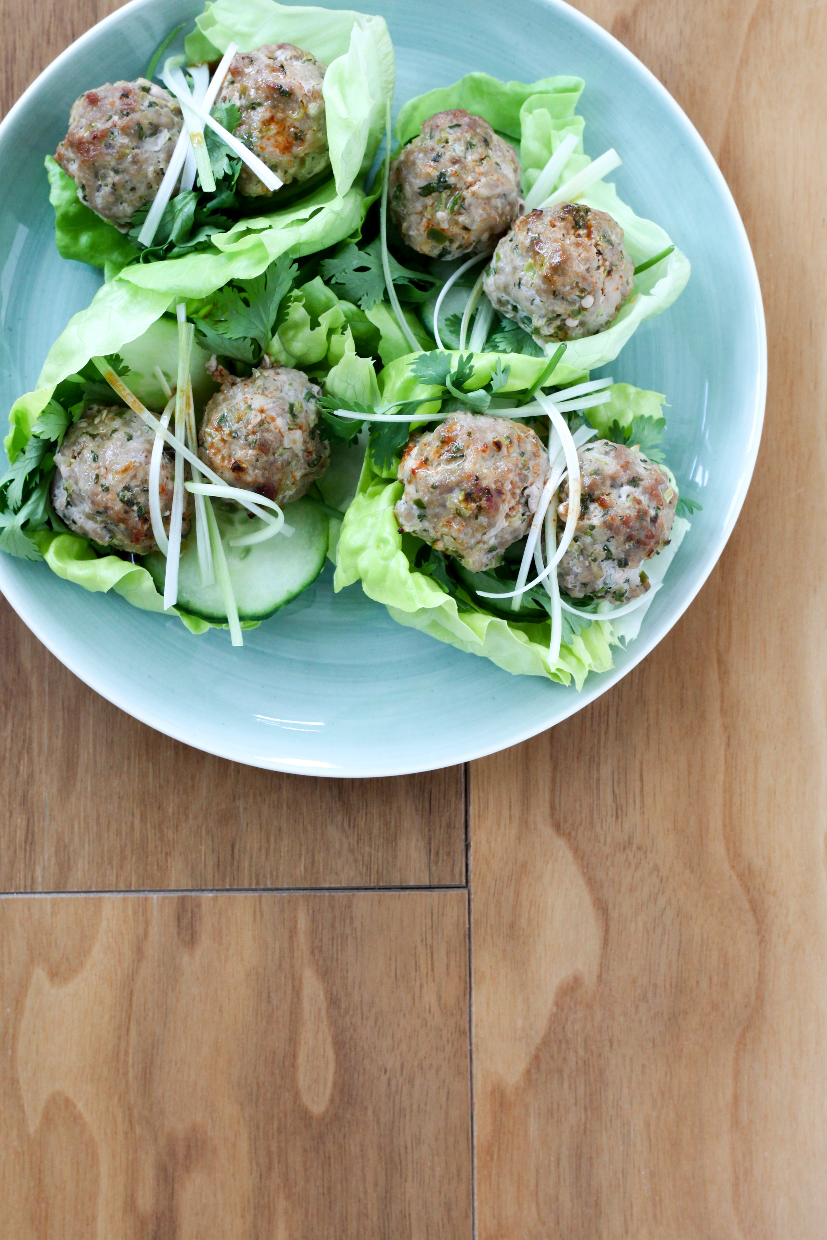 Ginger Pork Meatball Lettuce Wraps With Cilantro (gluten-free) | amodestfeast.com | @amodestfeast