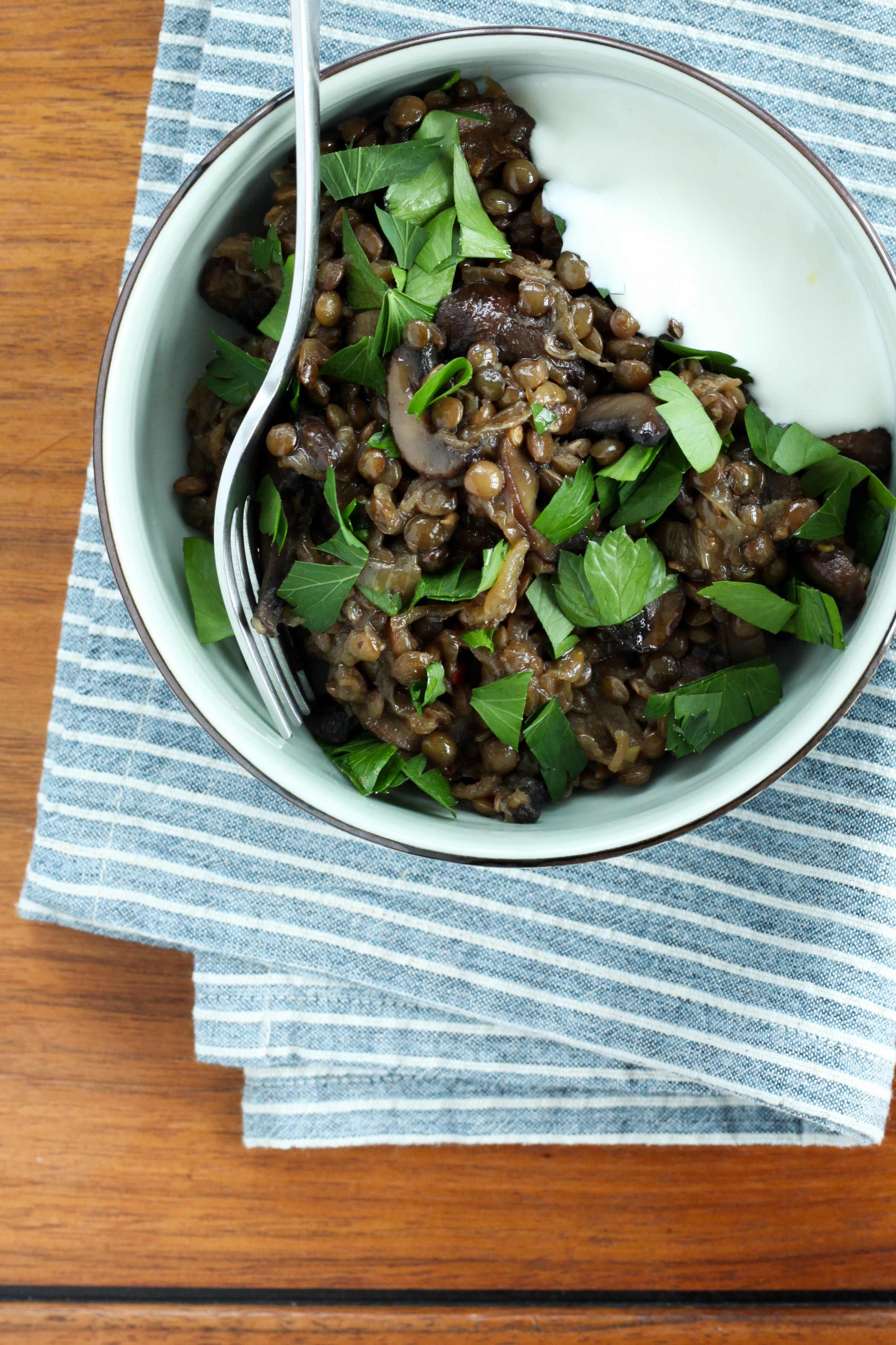 Lentils With Caramelized Onions and Mushrooms, and Lemony Yogurt (gluten-free, vegetarian) | A Modest Feast | @amodestfeast