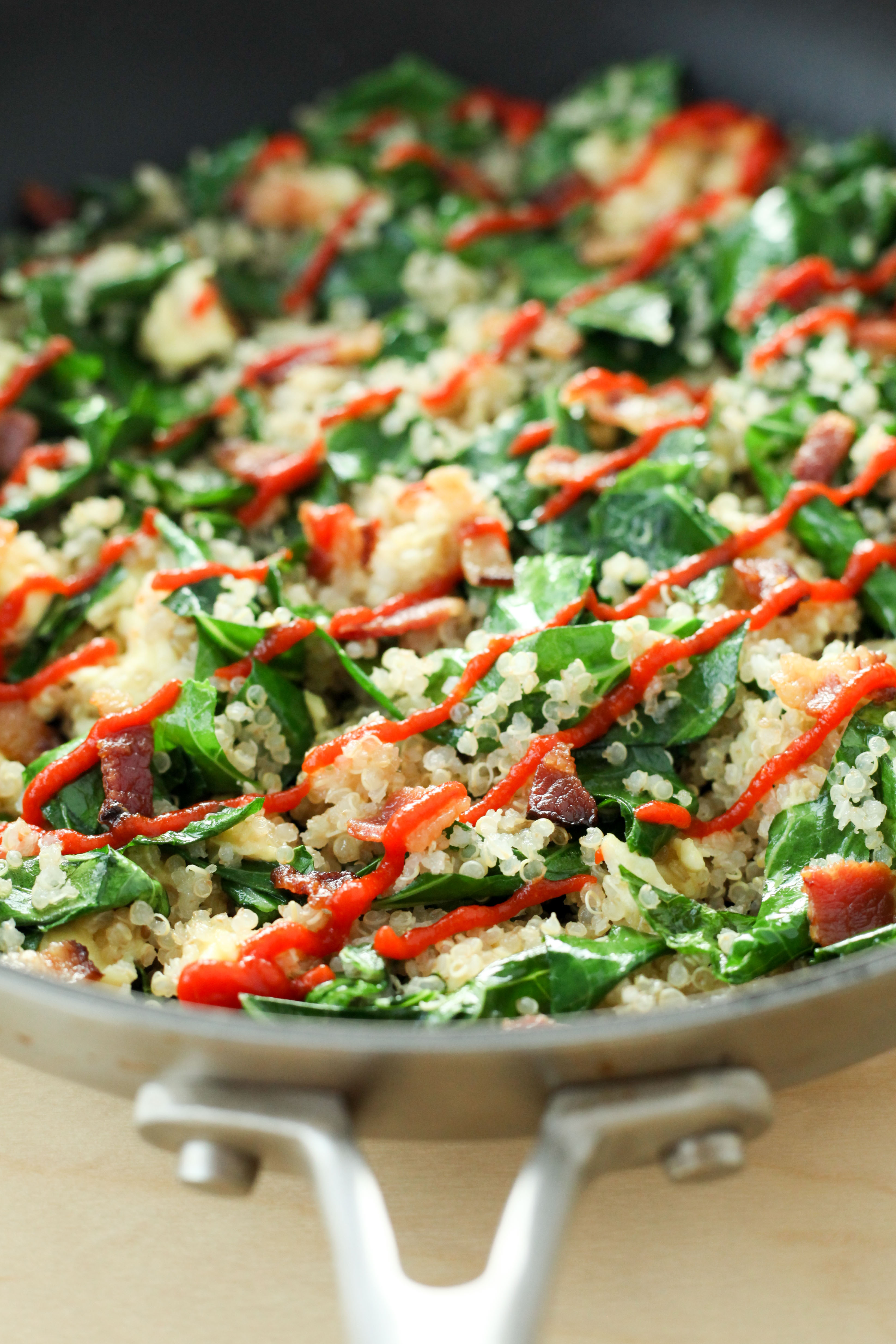 Breakfast Fried Quinoa With Collards, Bacon, and Sriracha (gluten-free) | A Modest Feast | @amodestfeast