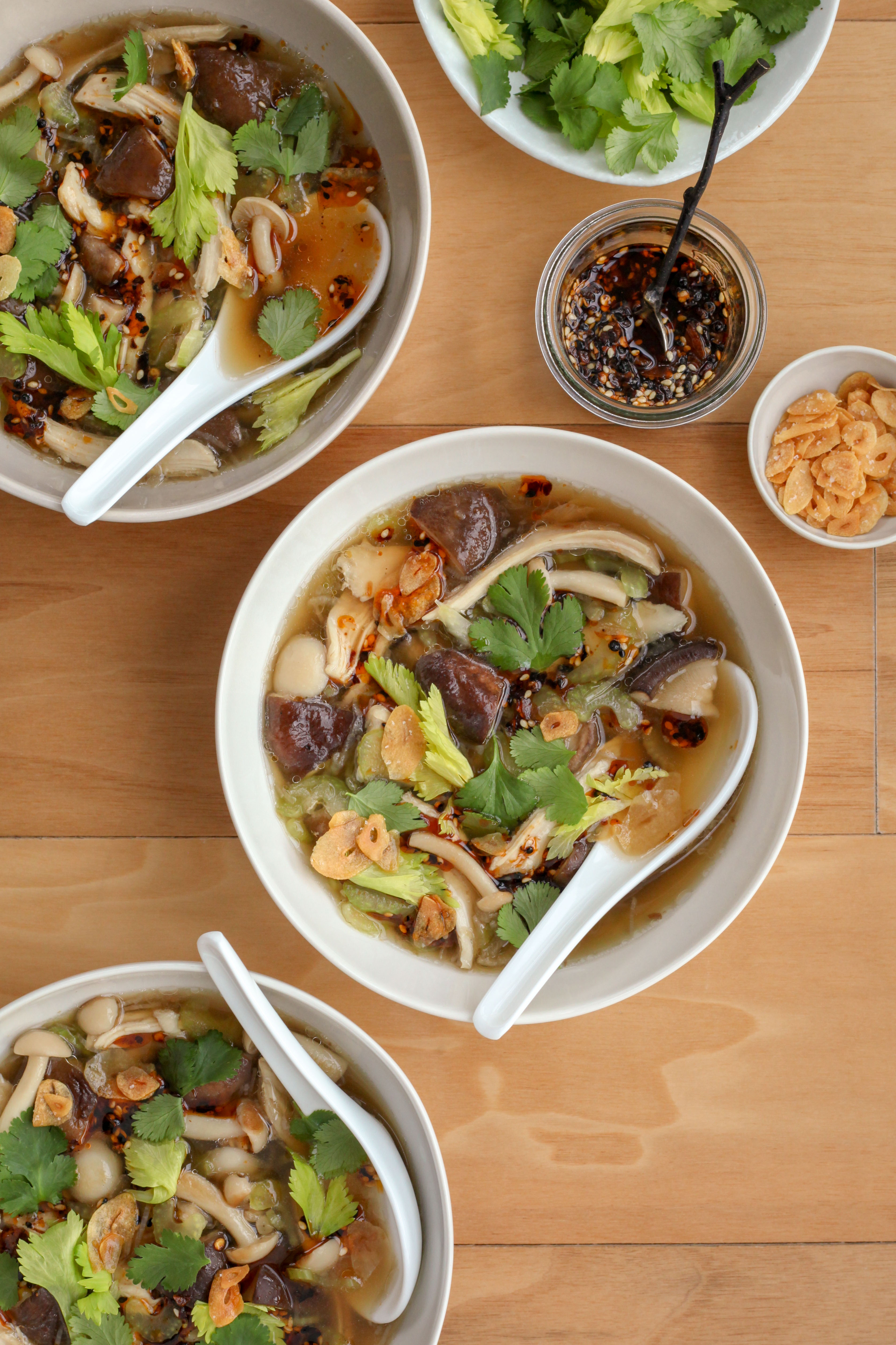 Chicken Soup With Toasted Garlic, Mushrooms, and Celery (gluten-free, paleo) | A Modest Feast | @amodestfeast