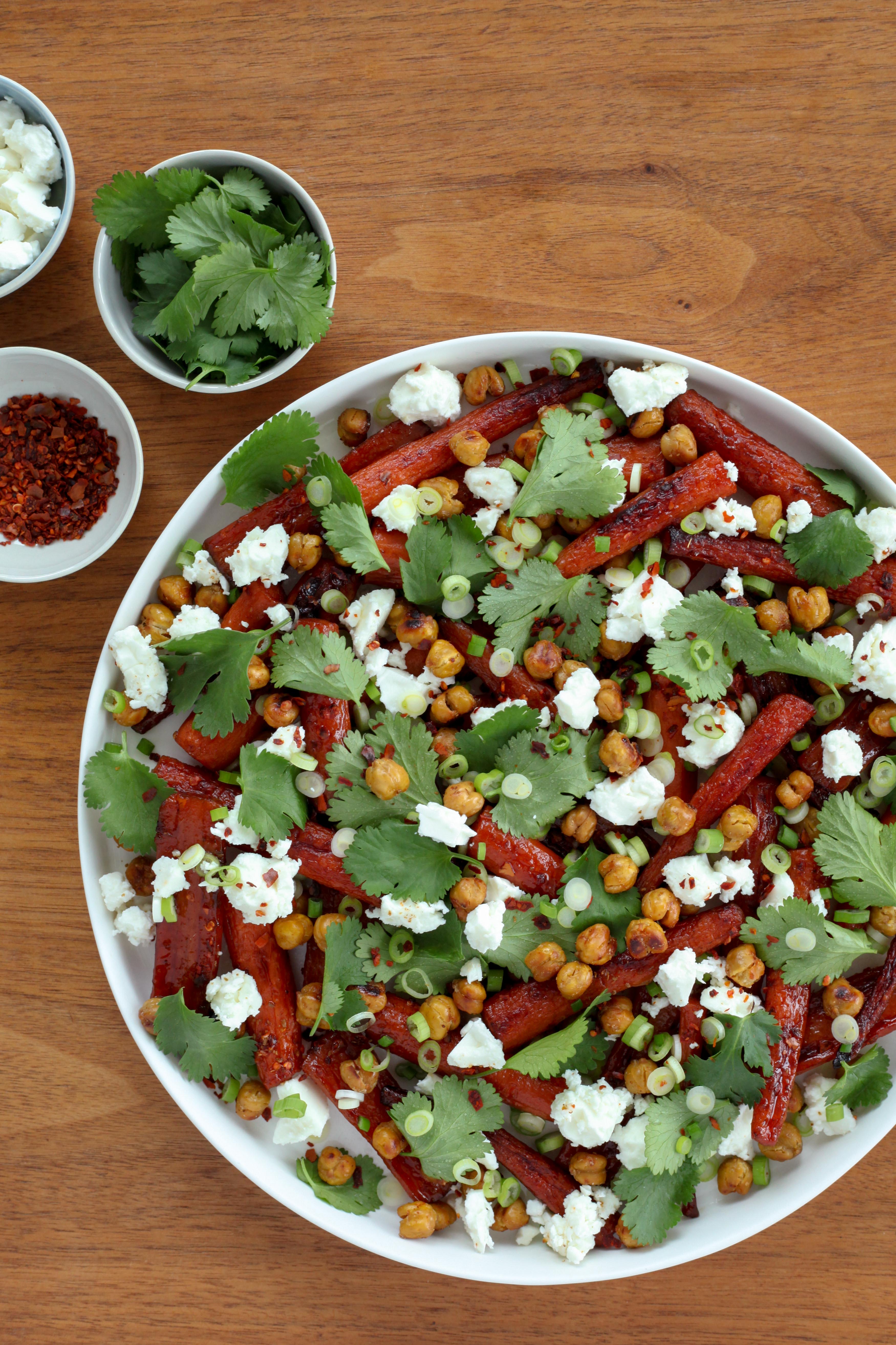 Pomegranate-Molasses-Glazed Carrots With Crispy Chickpeas and Feta (gluten-free) | A Modest Feast | @amodestfeast