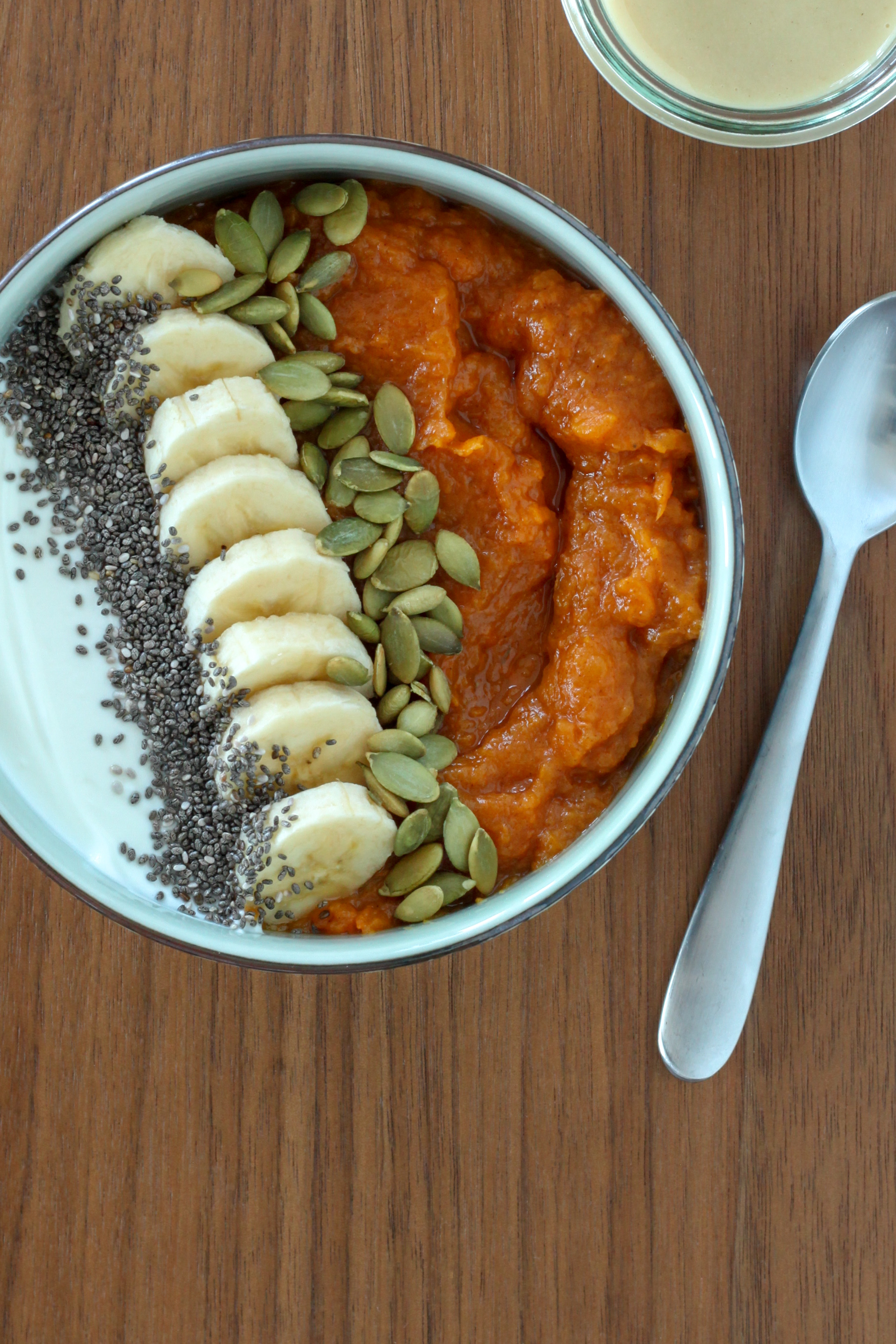 Sweet Potato Breakfast Bowl With Maple-Tahini Sauce (gluten-free, Whole30/paleo options) | amodestfeast.com | @amodestfeast #sweetpotatoes #healthybreakfast #whole30breakfast #paleobreakfast